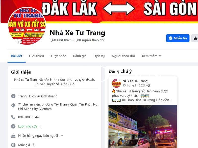 Nhà xe Tư Trang limousine đặt xe từ Sài Gòn đi Buôn Hồ Đắk Lắk