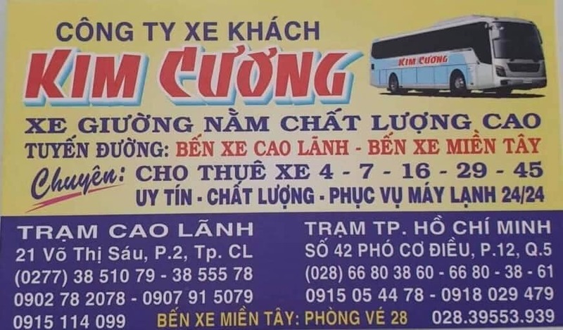 Nhà xe Kim Cương Cao Lãnh: Số điện thoại, giá vé và lộ trình