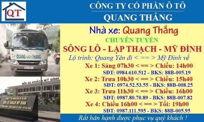 Nhà xe Quang Thắng Sông Lô Lập Thạch Mỹ Đình Yên Nghĩa