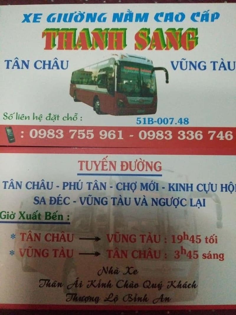 Nhà xe Thanh Sang Tân Châu An Giang Vũng Tàu Đồng Nai