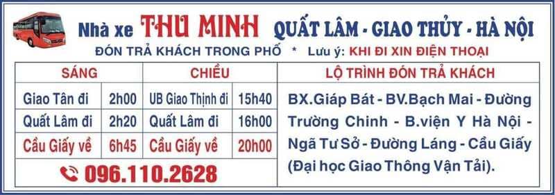 Nhà xe Thu Minh Quất Lâm Giao Thủy Nam Định Hà Nội Giáp Bát