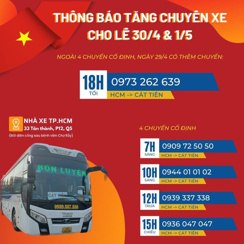 Nhà xe Bốn Luyện Cát Tiên đi Quảng Ngãi Sài Gòn Bình Dương