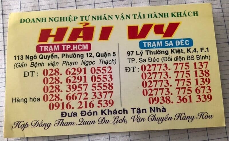 Nhà xe Hải Vy Sa Đéc - TPHCM: Số điện thoại, giá vé, lộ trình