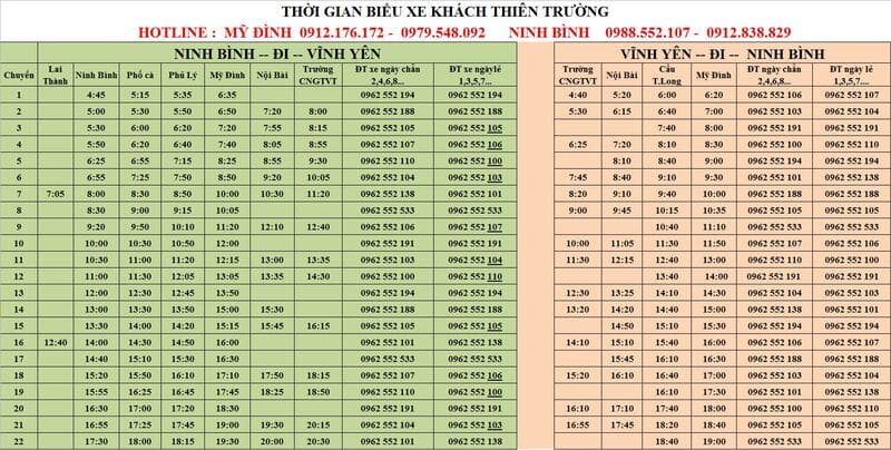 Nhà xe Thiên Trường: Số điện thoại hotline, giá vé, lộ trình
