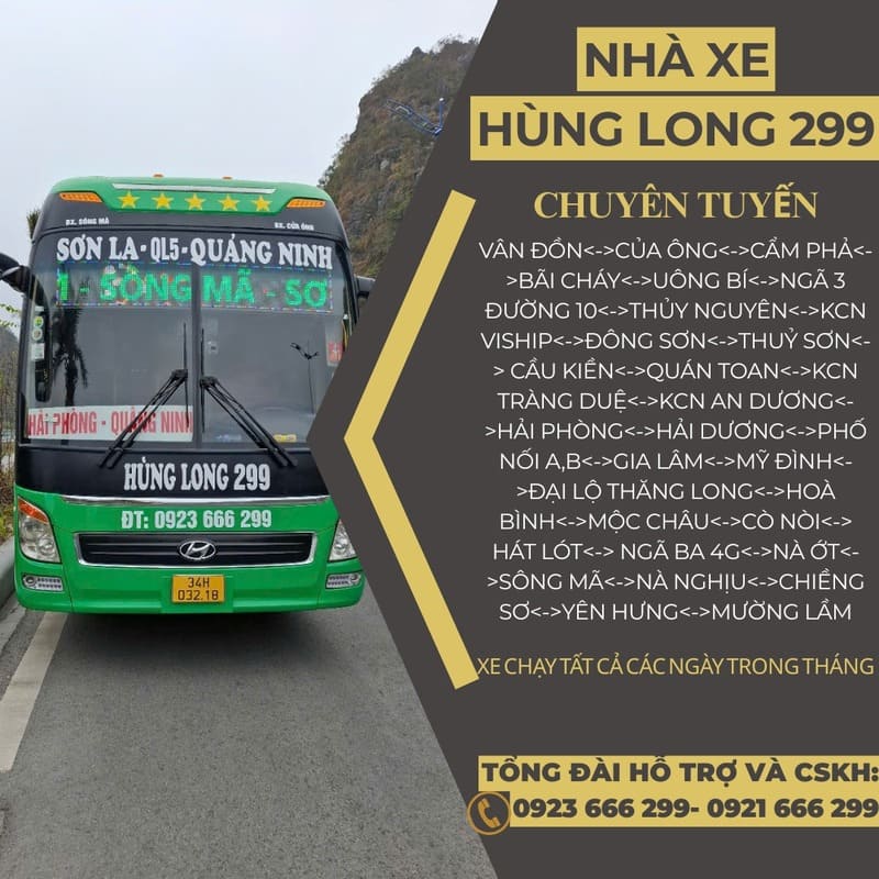 Nhà xe Hùng Long 299 Quảng Ninh Sơn La Sông Mã Mường Lầm