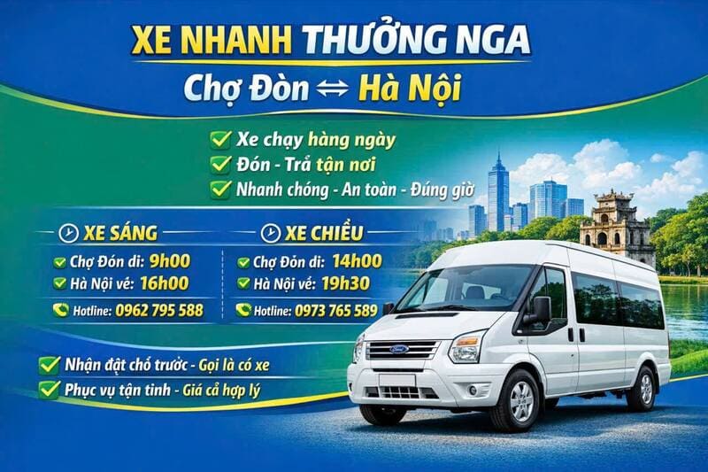 Nhà xe Thưởng Nga Ba Bể Nam Cường Chợ Đồn Bắc Kạn Hà Nội