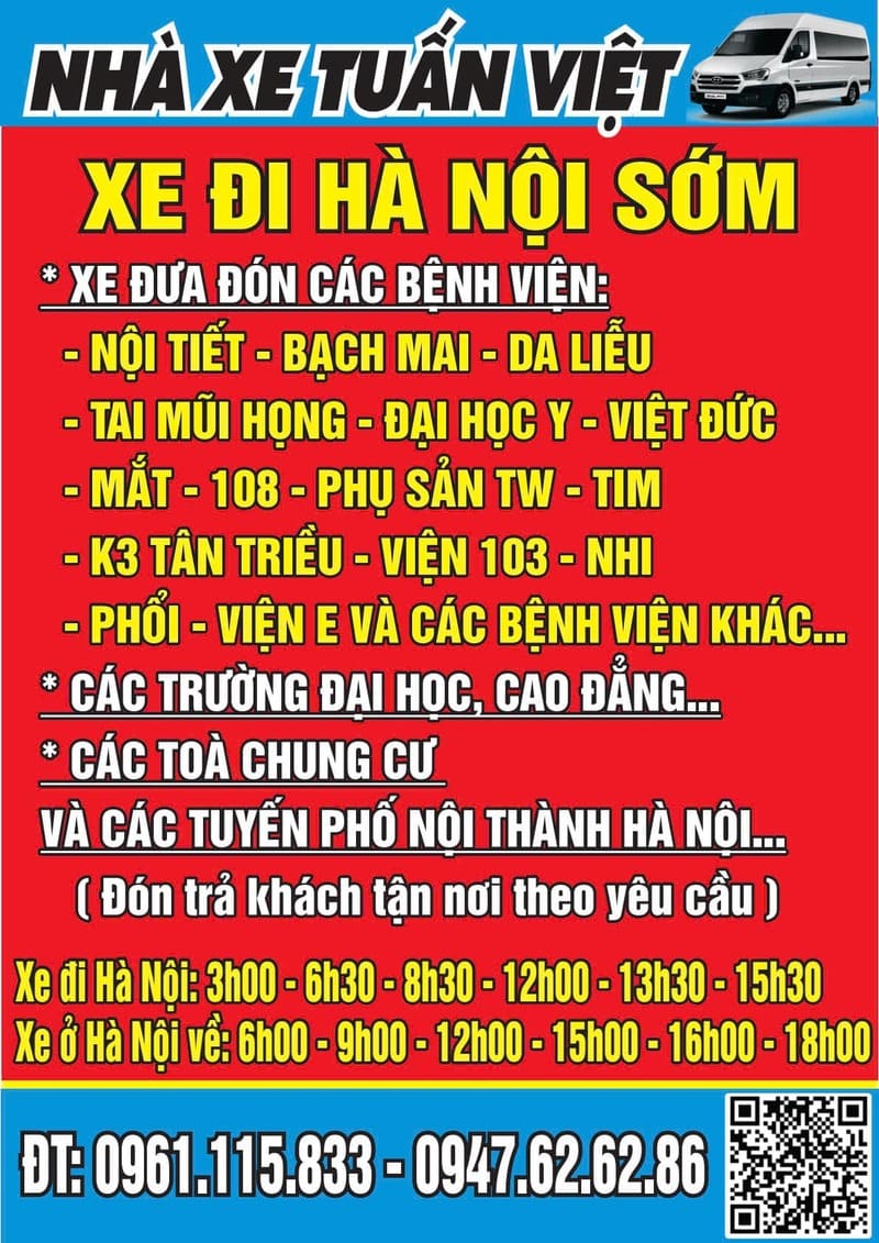 Nhà xe Tuấn Việt Thái Bình Hà Nội Mỹ Đình Nhổn Giáp Bát