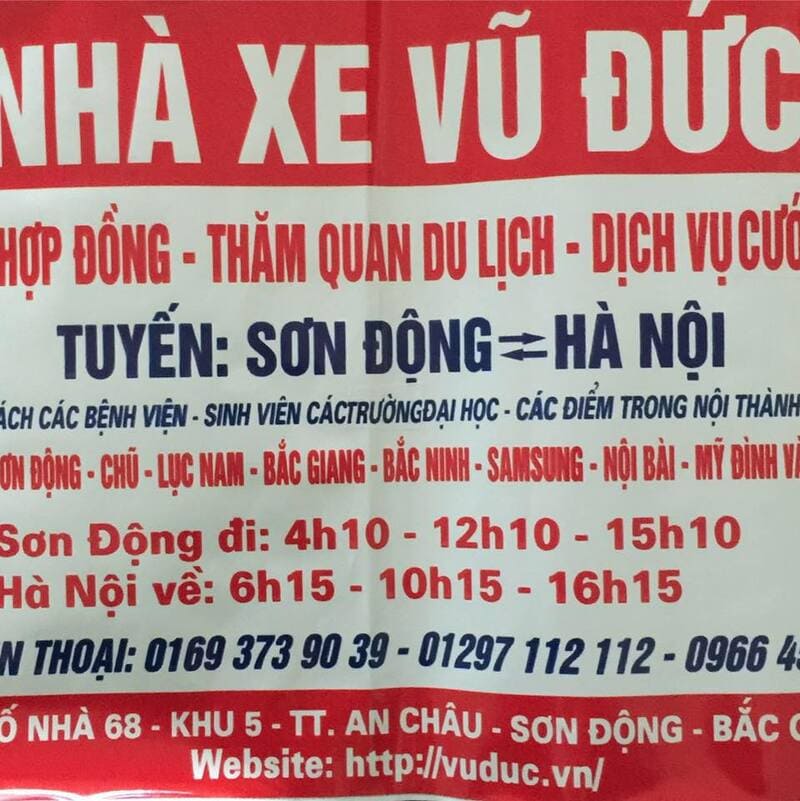 Nhà xe Vũ Đức Sơn Động Lục Ngạn Lục Nam Bắc Giang Hà Nội