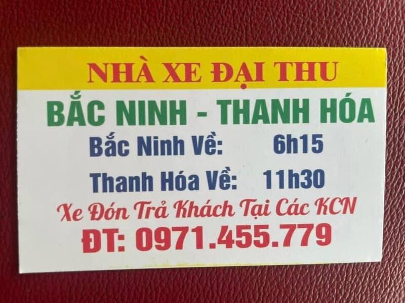 Nhà xe Đại Thu Bắc Ninh Thanh Hóa Nông Cống Thạch Thành