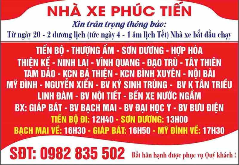 Nhà xe Phúc Tiến Sơn Dương Sơn Nam Mỹ Đình Hà Nội Nội Bài