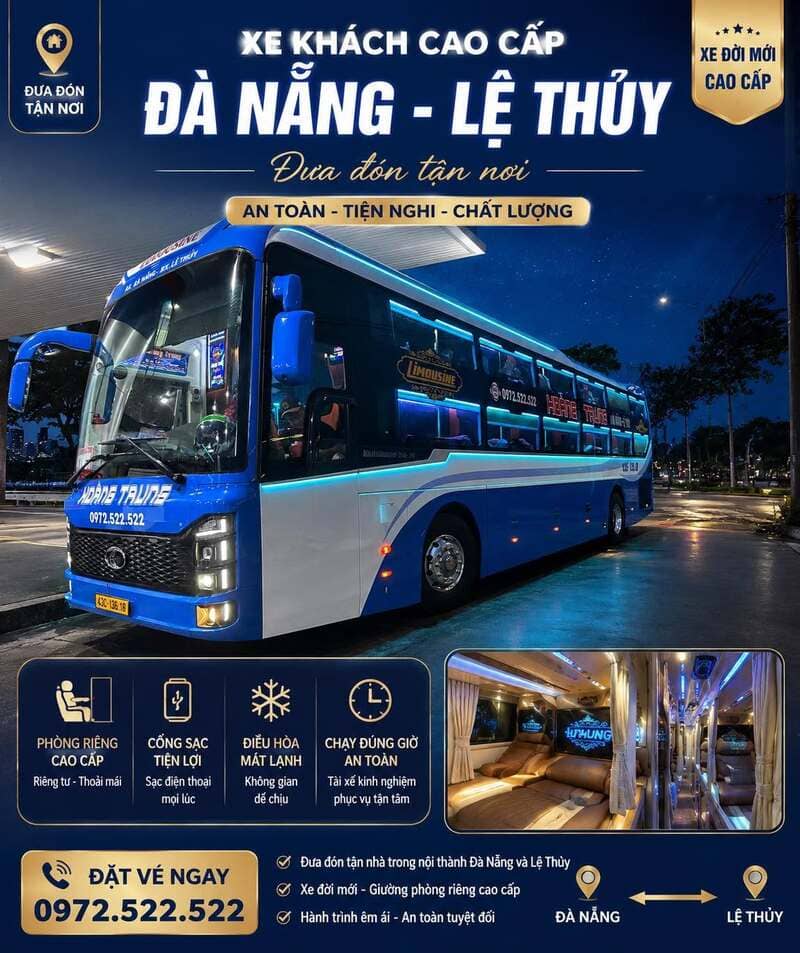 Nhà xe Hoàng Trung Đà Nẵng Lệ Thủy: Số điện thoại & giá vé