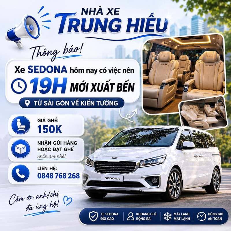 Nhà xe Trung Hiếu Kiến Tường – Sài Gòn: Số điện thoại, giá vé